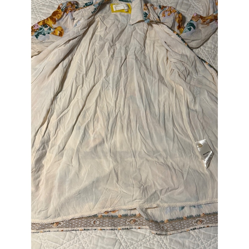 Anthropologie Postmark Floral Tiered Mini Dress XS Yellow Boho Button Front - Picture 12 of 14